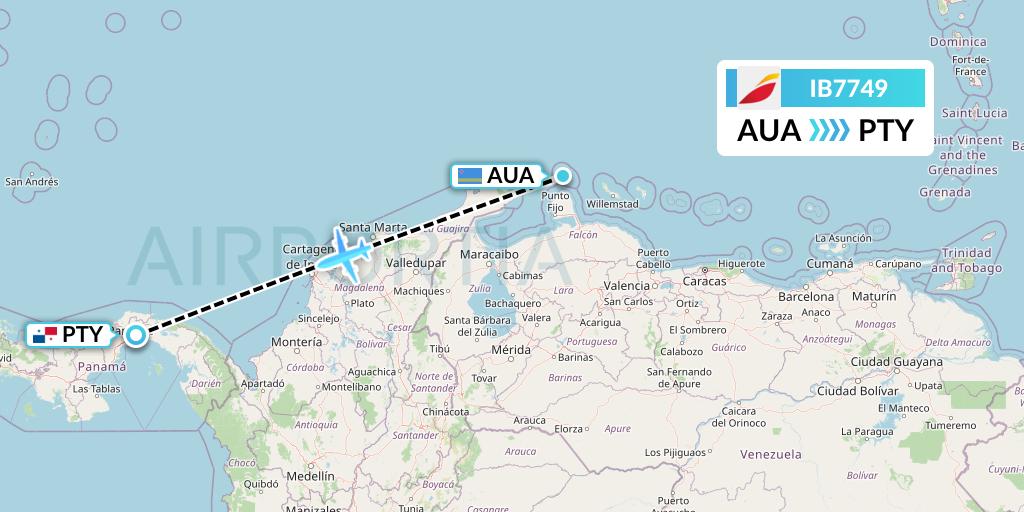 IB7749 Iberia Flight Map: Oranjestad to Panama City