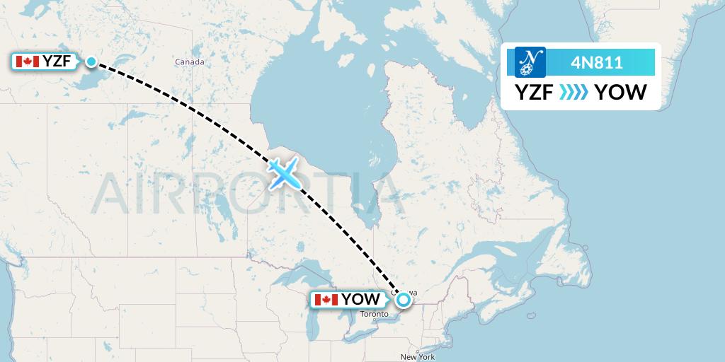 4N811 Air North Flight Map: Yellowknife to Ottawa