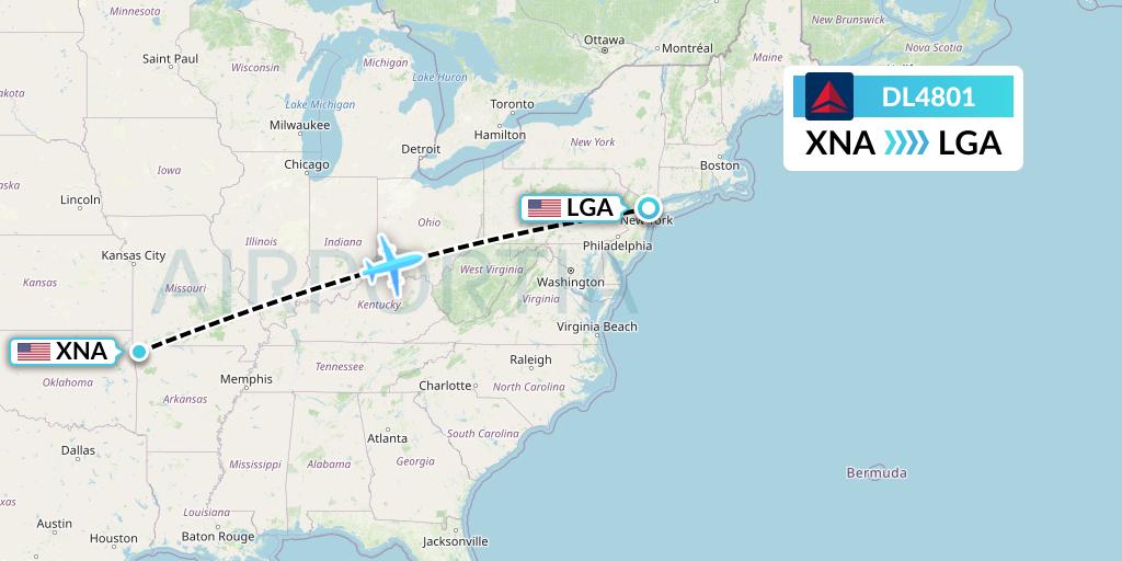 DL4801 Delta Air Lines Flight Map: Bentonville to New York