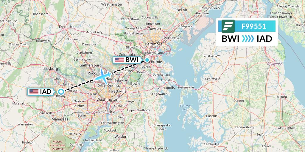 F99551 Frontier Airlines Flight Map: Baltimore to Washington