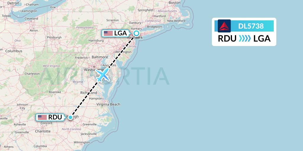 DL5738 Delta Air Lines Flight Map: Raleigh-Durham to New York