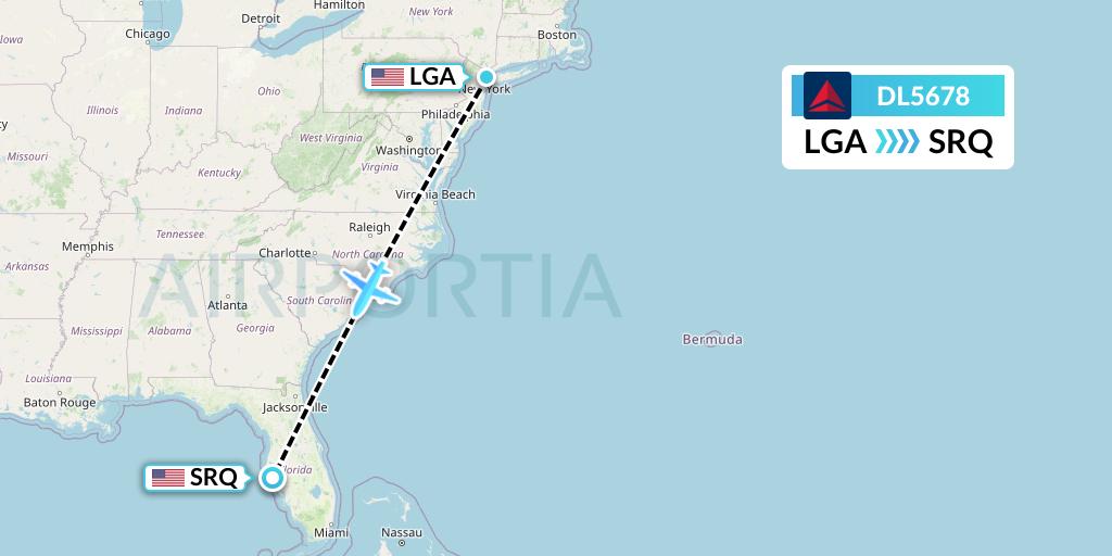DL5678 Delta Air Lines Flight Map: New York to Sarasota