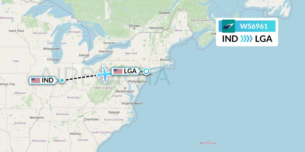 WS6961 WestJet Flight Map: Indianapolis to New York