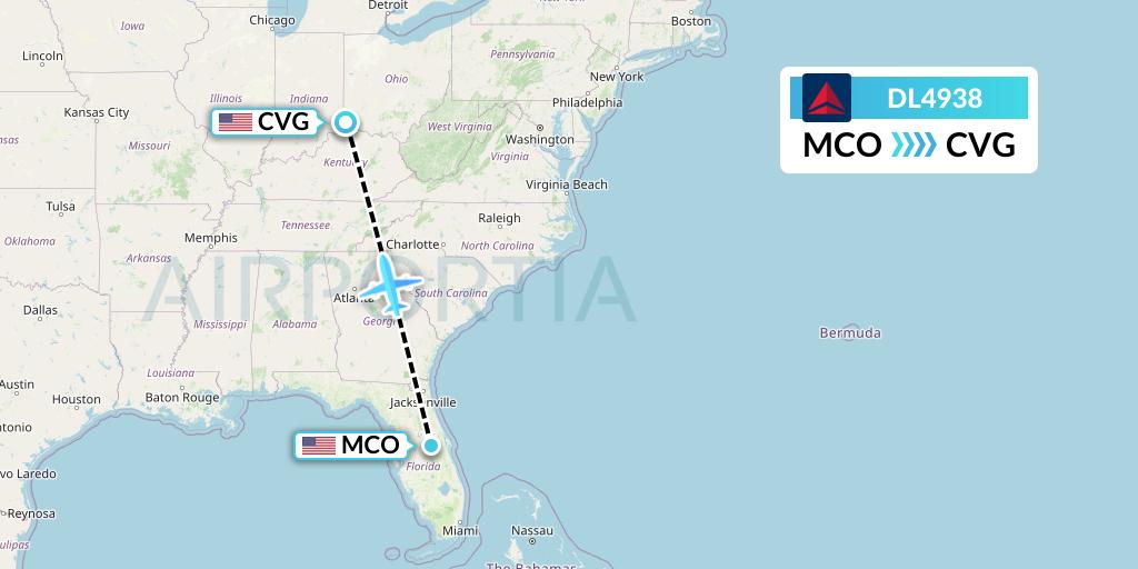 DL4938 Delta Air Lines Flight Map: Orlando to Cincinnati
