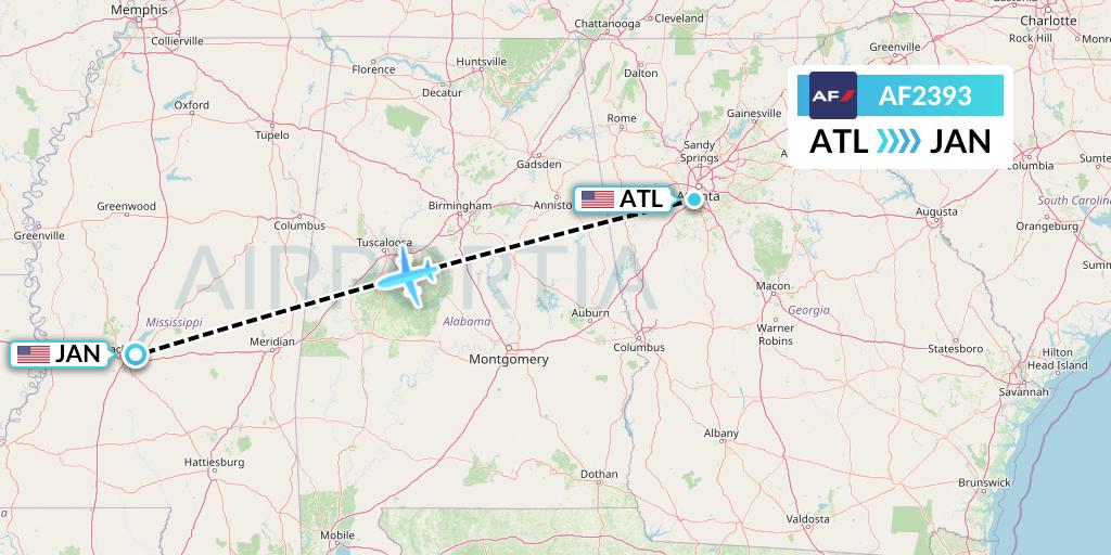 AF2393 Air France Flight Map: Atlanta to Jackson