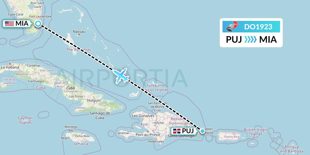 DO1923 Sky High Aviation Flight Map: Punta Cana to Miami