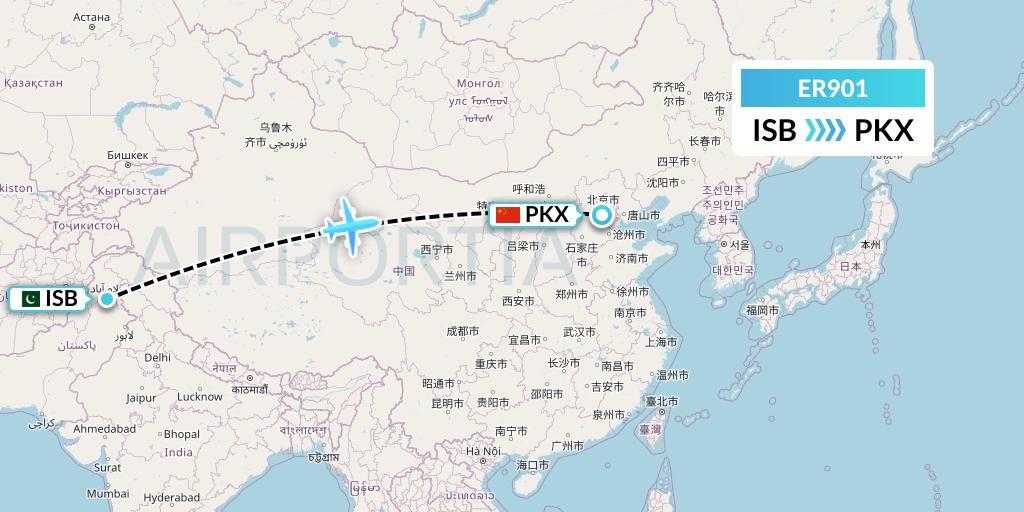 ER901 Serene Air Flight Map: Islamabad to Beijing