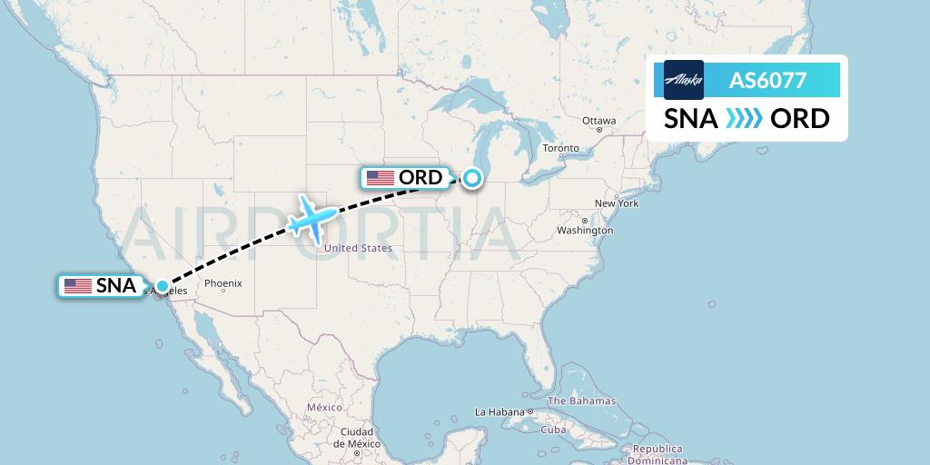 AS6077 Alaska Airlines Flight Map: Orange County to Chicago
