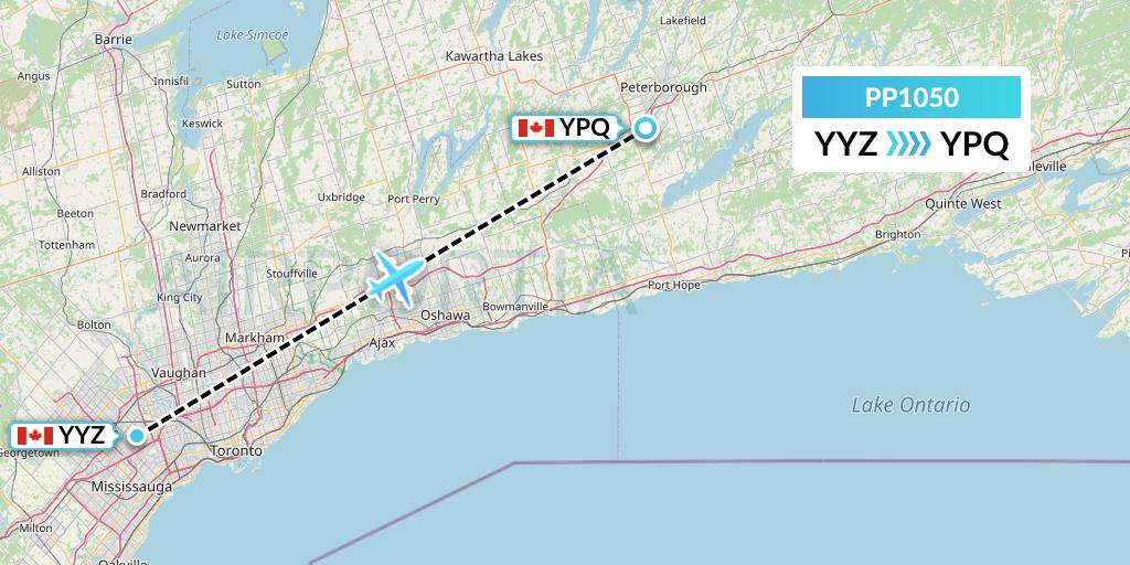 PP1050 Jet Aviation Business Jets Flight Map: Toronto to Peterborough