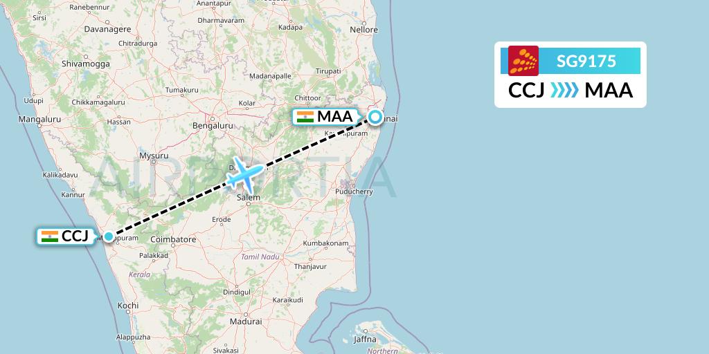 SG9175 SpiceJet Flight Map: Kozhikode to Chennai