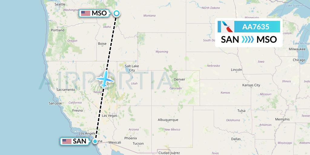 AA7635 American Airlines Flight Map: San Diego to Missoula
