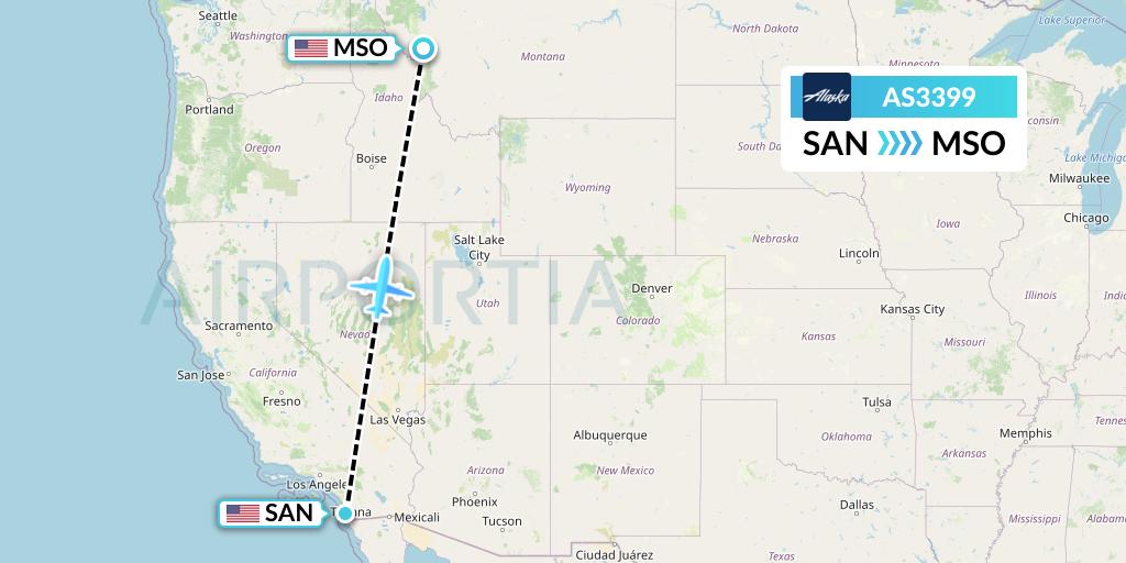 AS3399 Alaska Airlines Flight Map: San Diego to Missoula