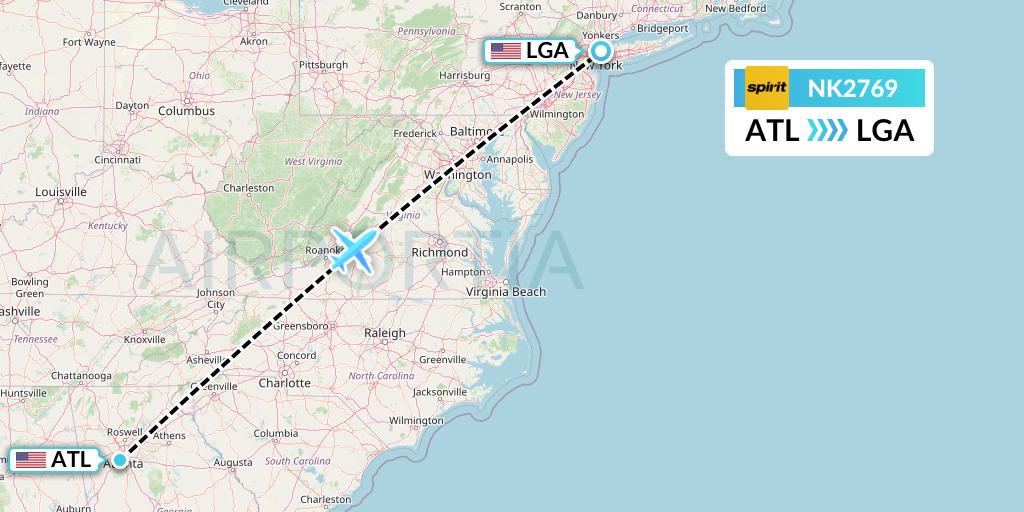 NK2769 Spirit Airlines Flight Map: Atlanta to New York