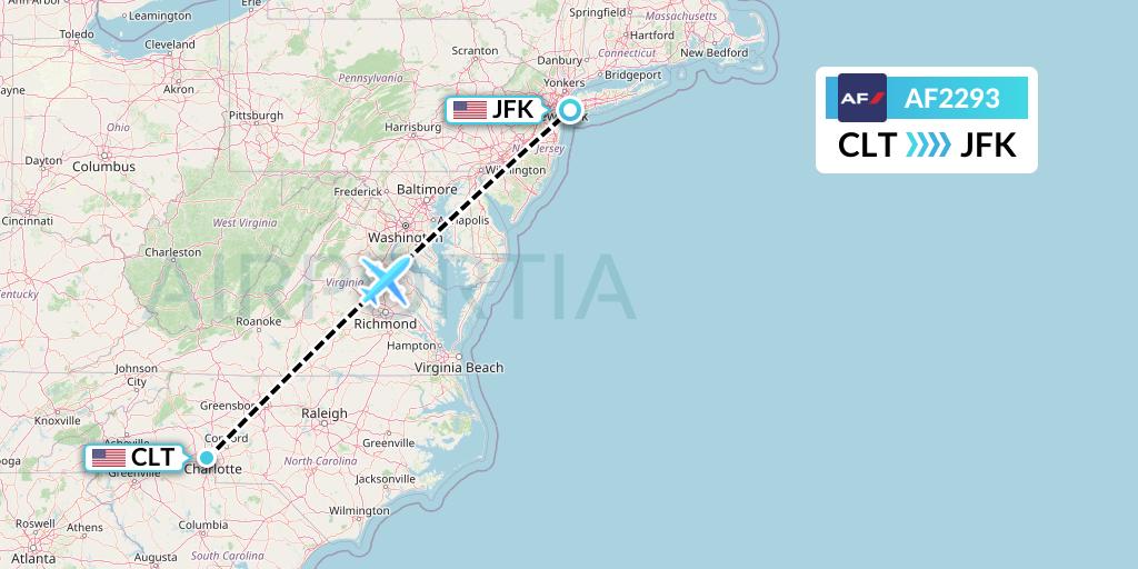 AF2293 Air France Flight Map: Charlotte to New York