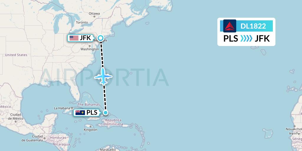 DL1822 Delta Air Lines Flight Map: Providenciales to New York