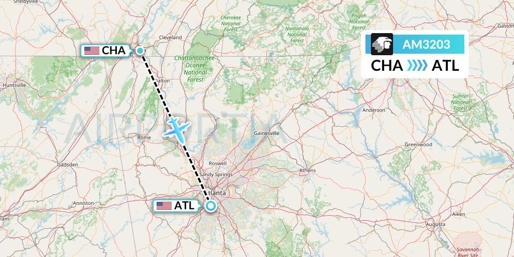 AM3203 Aeromexico Flight Map: Chattanooga to Atlanta