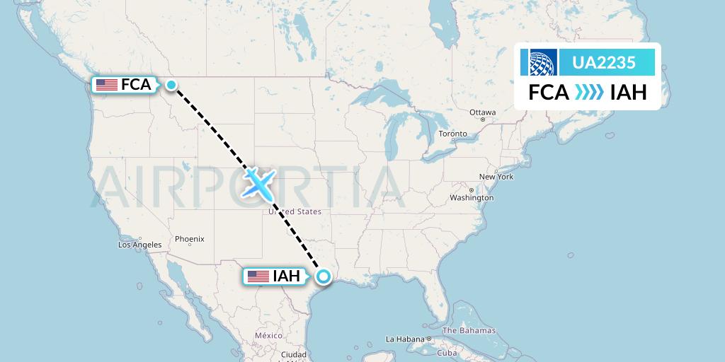 UA2235 United Airlines Flight Map: Kalispell to Houston