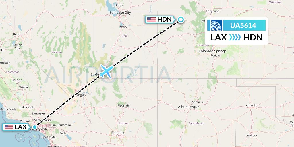 UA5614 United Airlines Flight Map: Los Angeles to Hayden