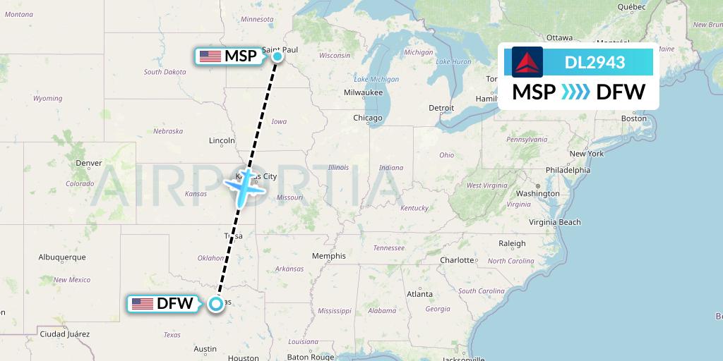 DL2943 Delta Air Lines Flight Map: Minneapolis to Dallas