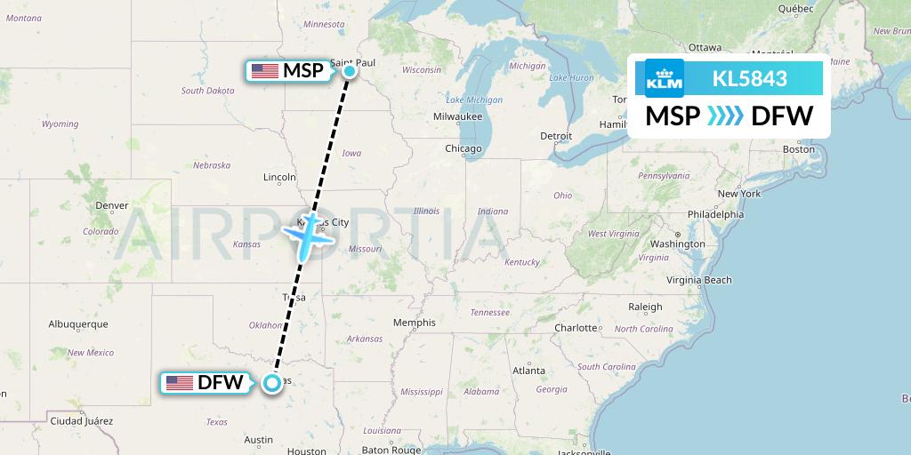 KL5843 KLM Flight Map: Minneapolis to Dallas