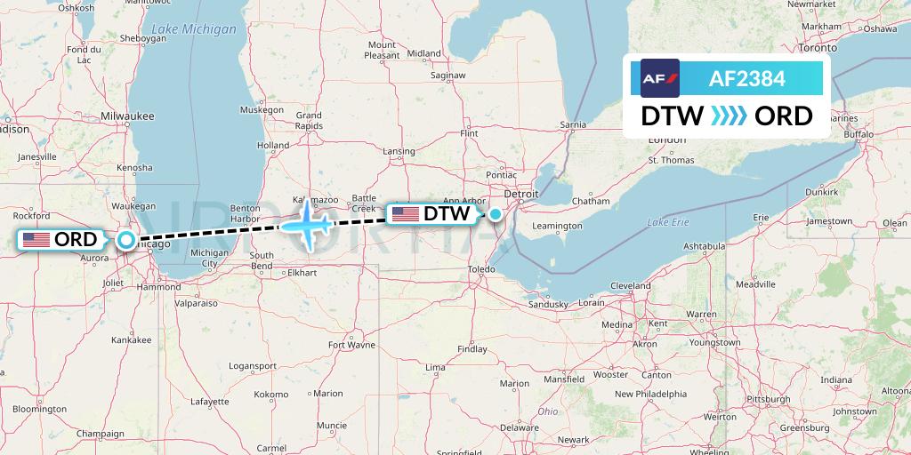 AF2384 Air France Flight Map: Detroit to Chicago