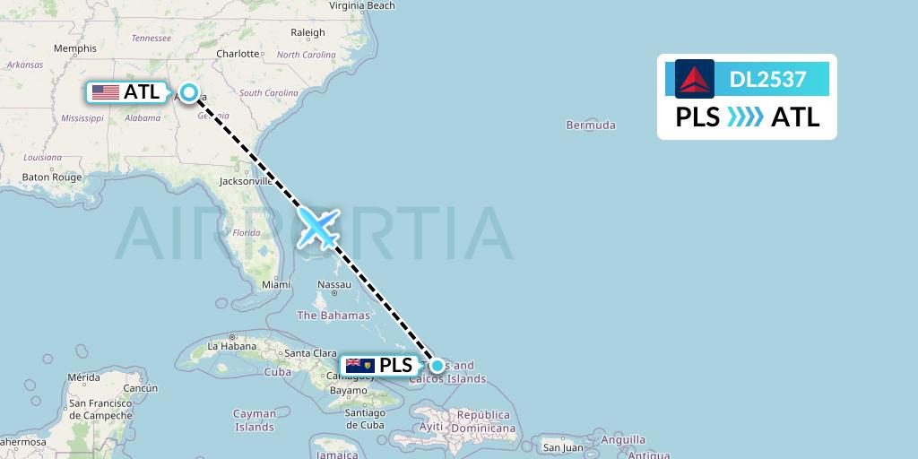 DL2537 Delta Air Lines Flight Map: Providenciales to Atlanta