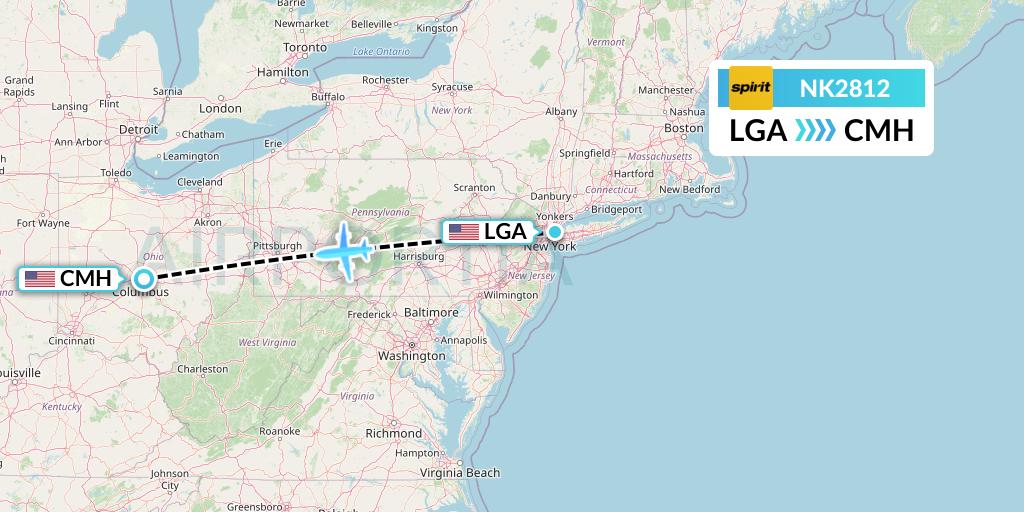 NK2812 Spirit Airlines Flight Map: New York to Columbus