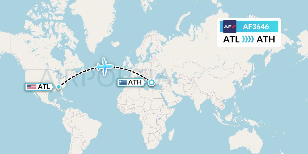 AF3646 Air France Flight Map: Atlanta to Athens
