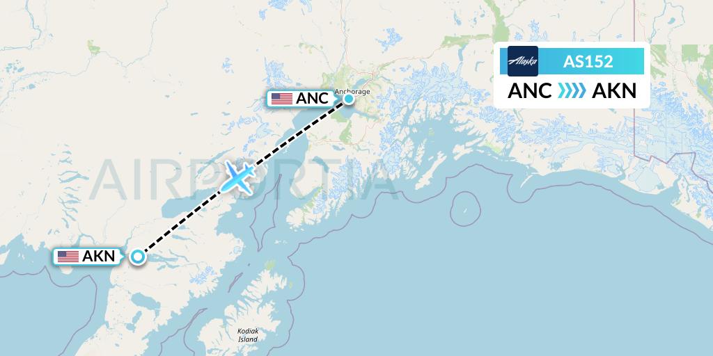 AS152 Alaska Airlines Flight Map: Anchorage to King Salmon