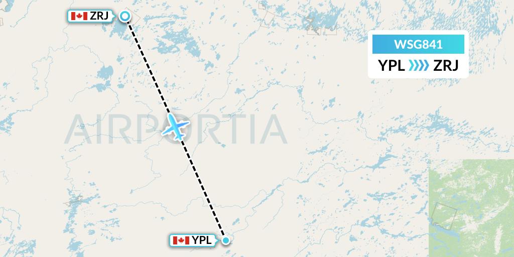 WSG841 Wasaya Airways Flight Map: Pickle Lake to Round Lake