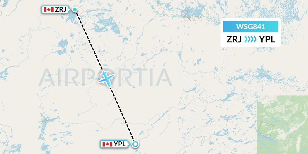 WSG841 Wasaya Airways Flight Map: Round Lake to Pickle Lake