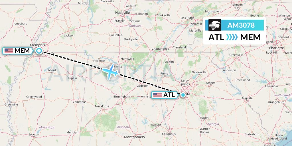 AM3078 Aeromexico Flight Map: Atlanta to Memphis