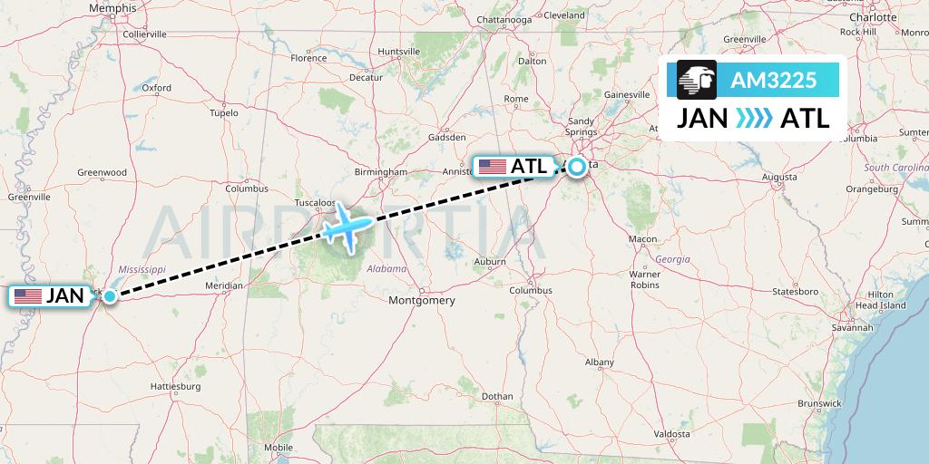 AM3225 Aeromexico Flight Map: Jackson to Atlanta