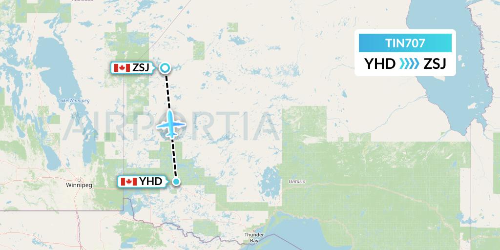 TIN707 Air Tindi Flight Map: Dryden to Sandy Lake