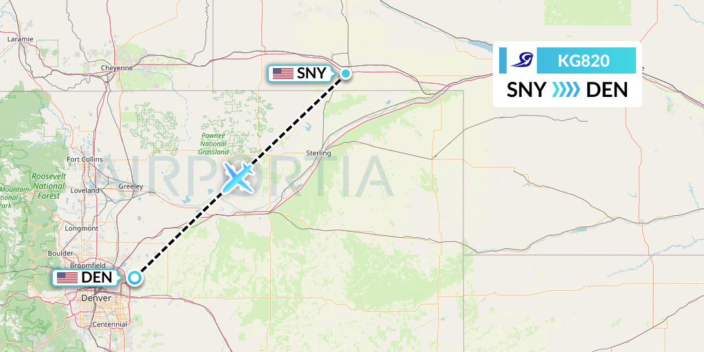 KG820 Key Lime Air Flight Map: Sidney to Denver