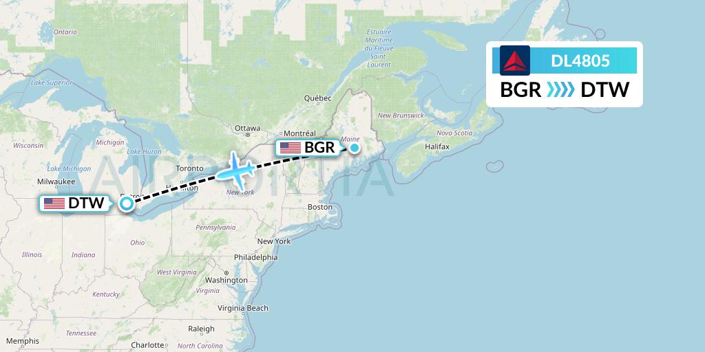 DL4805 Delta Air Lines Flight Map: Bangor to Detroit
