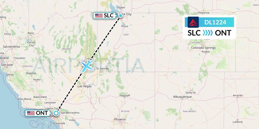 DL1224 Delta Air Lines Flight Map: Salt Lake City to Ontario