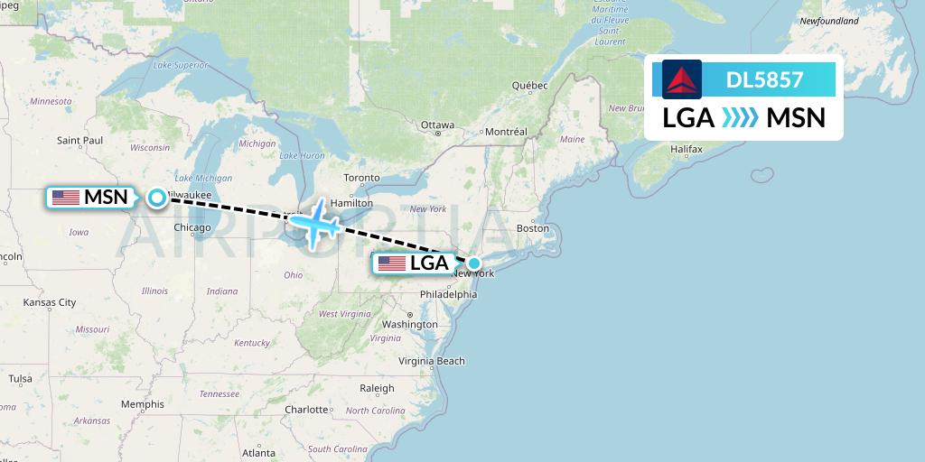 DL5857 Delta Air Lines Flight Map: New York to Madison