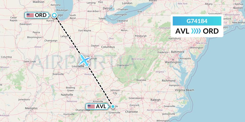 G74184 GoJet Flight Map: Asheville to Chicago