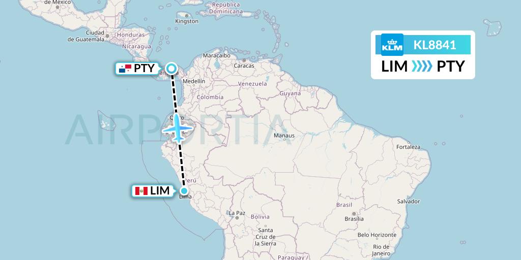 KL8841 KLM Flight Map: Lima to Panama City