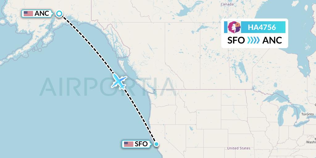 HA4756 Hawaiian Airlines Flight Map: San Francisco to Anchorage