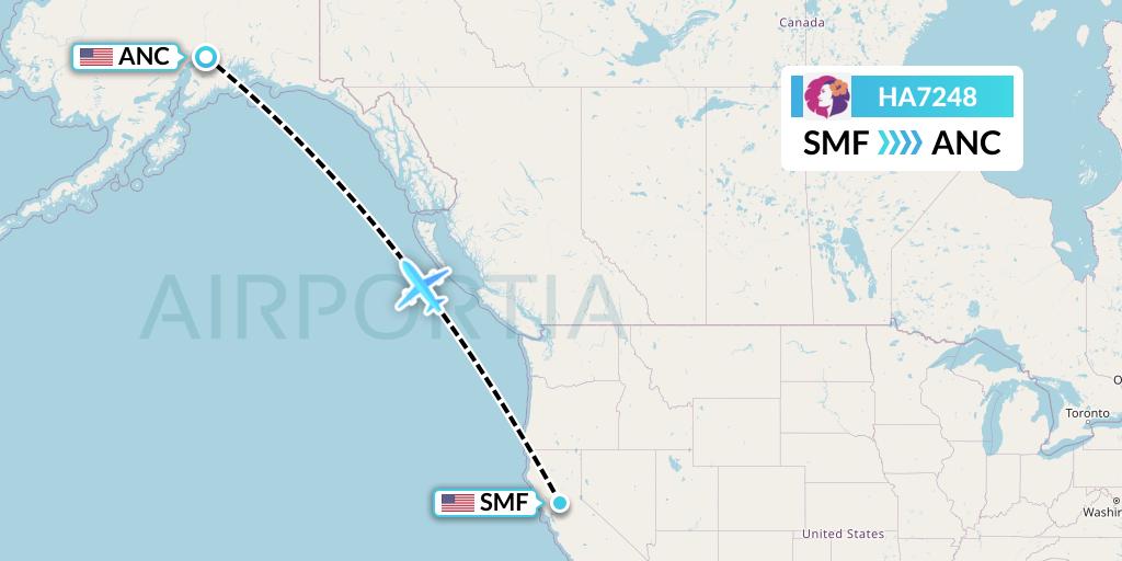 HA7248 Hawaiian Airlines Flight Map: Sacramento to Anchorage