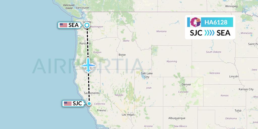 HA6128 Hawaiian Airlines Flight Map: San Jose to Seattle