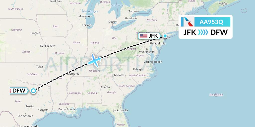 AA953Q American Airlines Flight Map: New York to Dallas