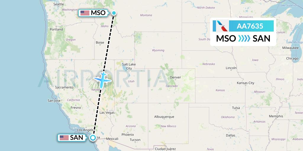 AA7635 American Airlines Flight Map: Missoula to San Diego