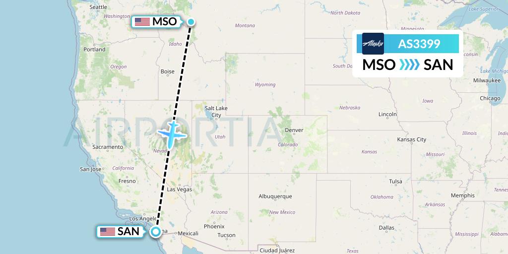 AS3399 Alaska Airlines Flight Map: Missoula to San Diego