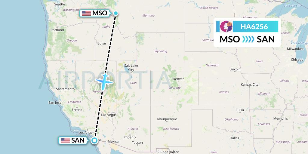 HA6256 Hawaiian Airlines Flight Map: Missoula to San Diego