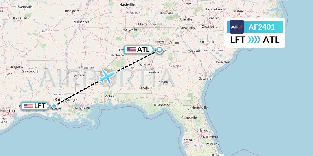 AF2401 Air France Flight Map: Lafayette to Atlanta