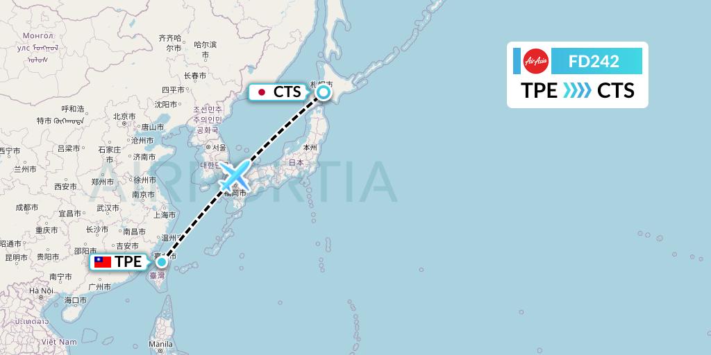 FD242 Thai AirAsia Flight Map: Taipei to Sapporo