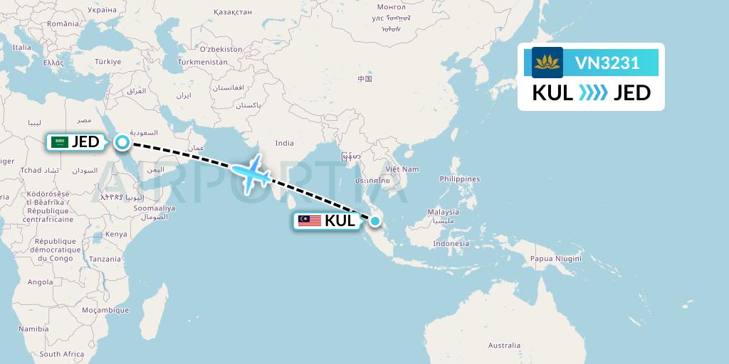 VN3231 Vietnam Airlines Flight Map: Kuala Lumpur to Jeddah